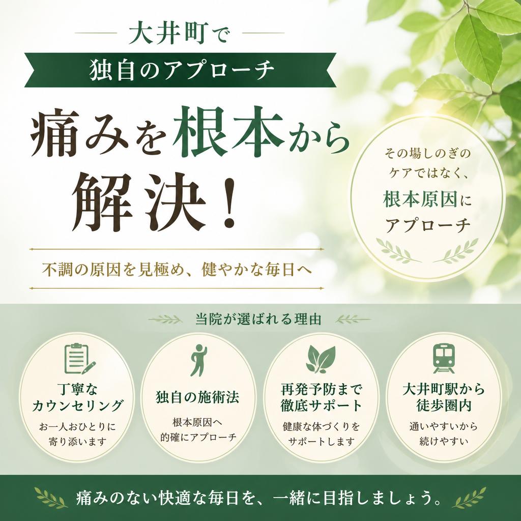大井町で独自のアプローチ、痛みを根本から解決！