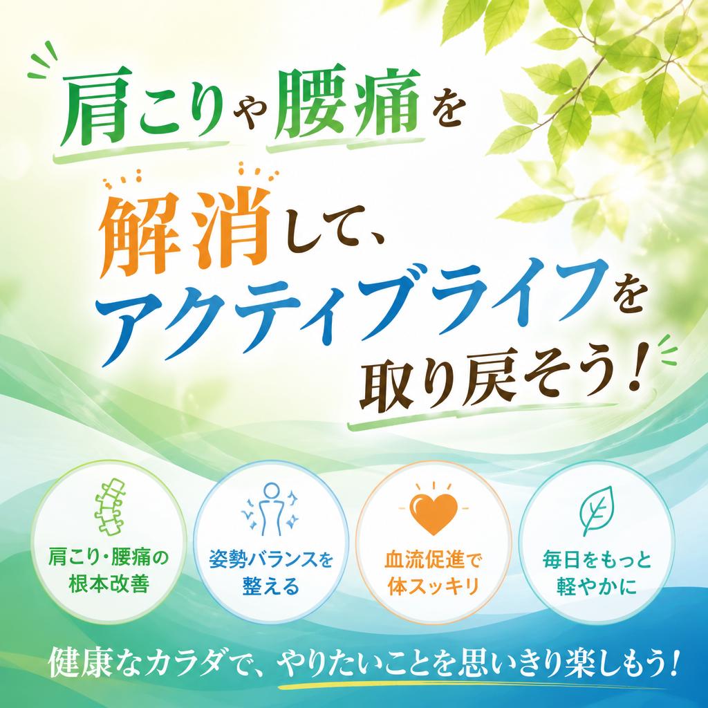 肩こりや腰痛を解消して、アクティブライフを取り戻そう！
