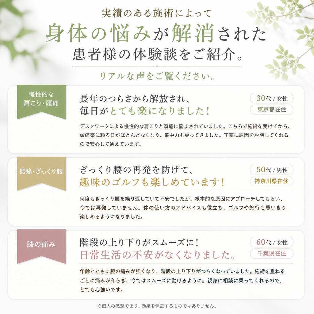 患者様の声：実際の改善事例